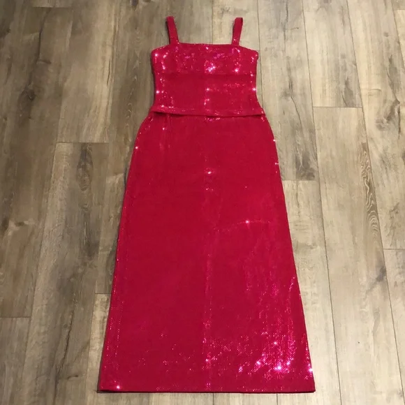 Like new! - ST. JOHN COUTURE Pink Sequined Evening Gown Maxi Dress - Picture 5 of 16